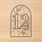 Invitations En Acrylique Table numéro douze de style vitrail (Recto)