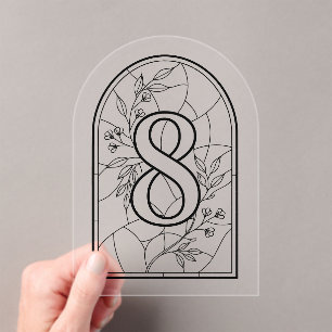 Invitations En Acrylique Table numéro huit de style vitrail