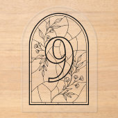 Invitations En Acrylique Table numéro neuf de style vitrail (Recto)