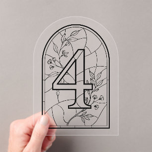 Invitations En Acrylique Table numéro quatre de style vitrail