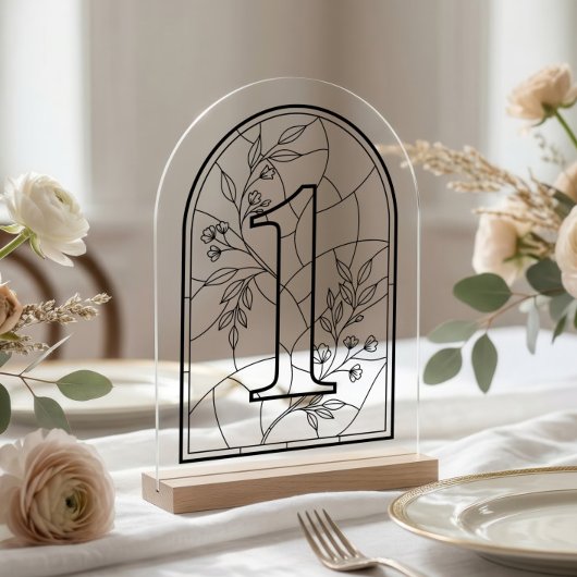 Invitations En Acrylique Table Numéro Un de Style Vitrail