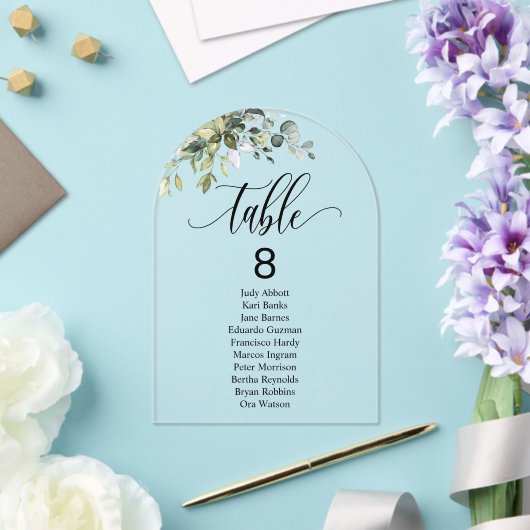Invitations En Acrylique Tableau des Mariages d'arc Feuille Eucalyptus Tabl (Insitu (Mariage))