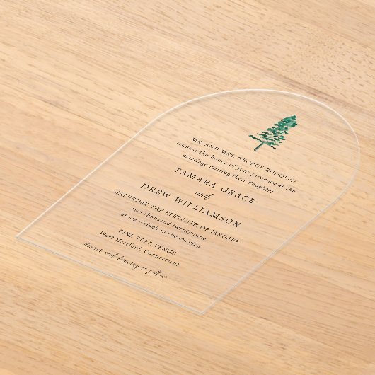 Invitations En Acrylique Tamara Pine Tree Mariage moderne (Poser)