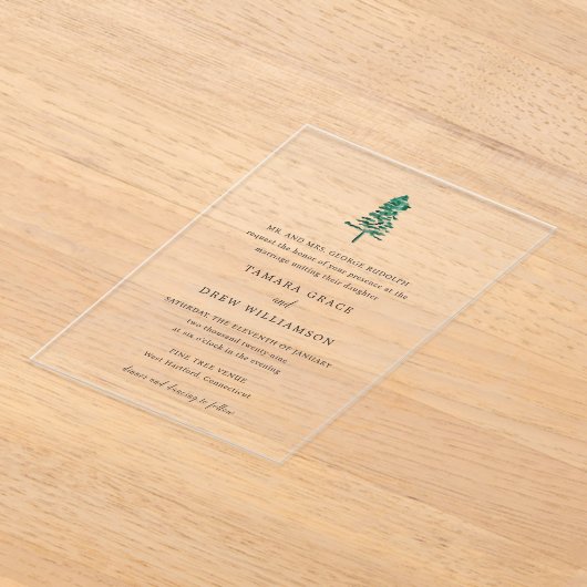 Invitations En Acrylique Tamara Pine Tree Mariage moderne (Poser)