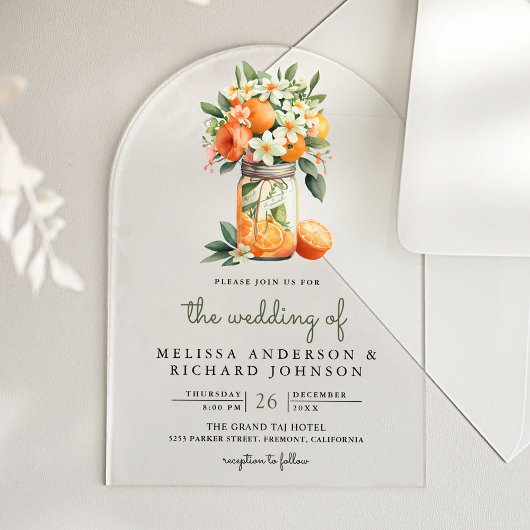 Invitations En Acrylique Tangerine Citrus Orange Mason Jar Wedding