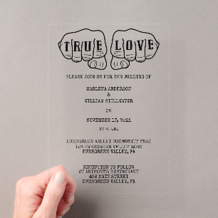 Invitations En Acrylique Tatouage Rock Punk Mains Mariage Minimaliste