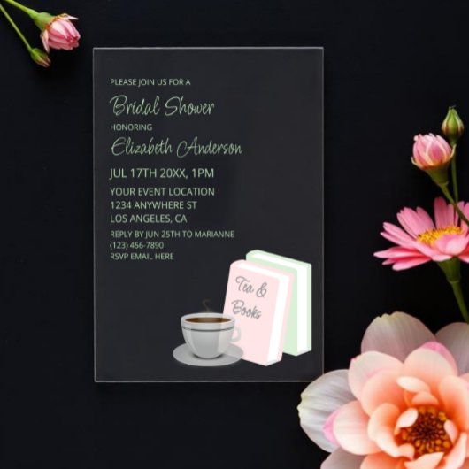 Invitations En Acrylique Tea & Books Bridal Shower