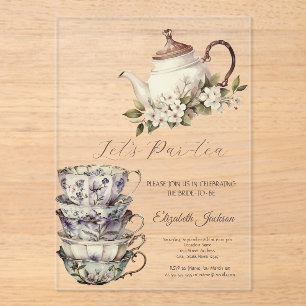 Invitations En Acrylique Tea Set Coupe Fleurs de théière Fête des mariées d