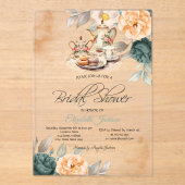 Invitations En Acrylique Tea Set Fête des mariées Rose verte (Recto)