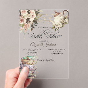 Invitations En Acrylique Tea Set Lumières Fête des mariées Rose