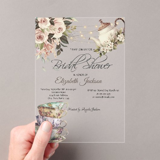 Invitations En Acrylique Tea Set Lumières Fête des mariées Rose (In situ (ordinateur de poche))