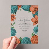 Invitations En Acrylique Teal & Coral Modern Botanical Wedding (In situ (ordinateur de poche))