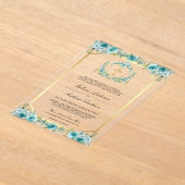 Invitations En Acrylique Teal Floral Gold Catholic Cross Wedding (Poser)
