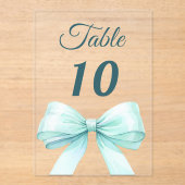 Invitations En Acrylique Teal green bow acrylic table number sign (Recto)