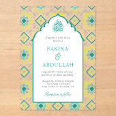 Invitations En Acrylique Teal Green Persian Mosaic Muslim Wedding (Recto)
