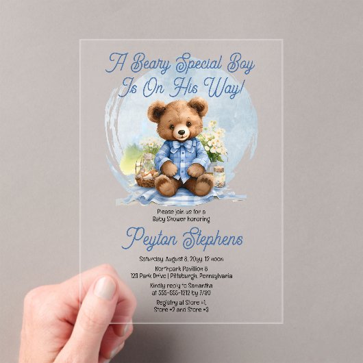 Invitations En Acrylique Teddy Bear Pique-nique Beary Baby shower spécial g (In situ (ordinateur de poche))