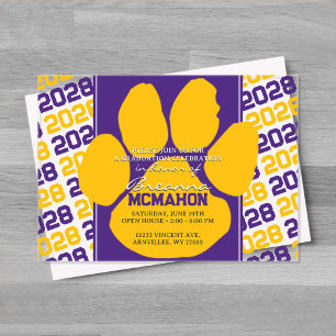 Invitations En Acrylique Tendance Violet & Or Empreinte de Patte de Diplômé