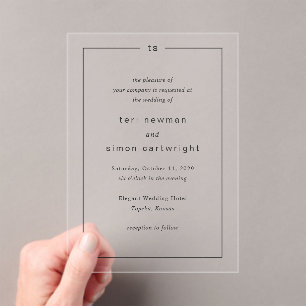 Invitations En Acrylique Teri Monogramme Frontière Mariage moderne