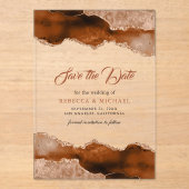 Invitations En Acrylique Terracotta Agate Marbre Mariage Enregistrer la dat (Recto)