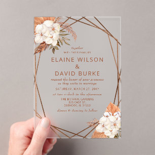 Invitations En Acrylique Terracotta Boho Pampas Mariage