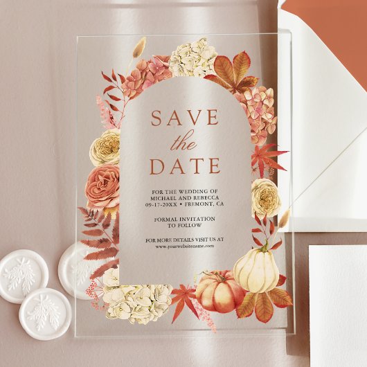 Invitations En Acrylique Terracotta Citrouille mariage floral Enregistrer l