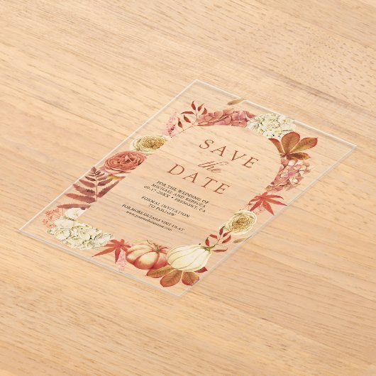 Invitations En Acrylique Terracotta Citrouille mariage floral Enregistrer l (Poser)