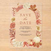 Invitations En Acrylique Terracotta Citrouille mariage floral Enregistrer l (Recto)