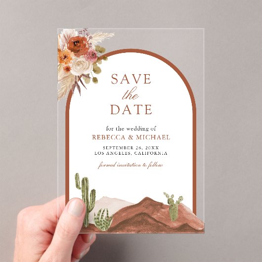 Invitations En Acrylique Terracotta Desert Cactus Wedding Save the Date (In situ (ordinateur de poche))