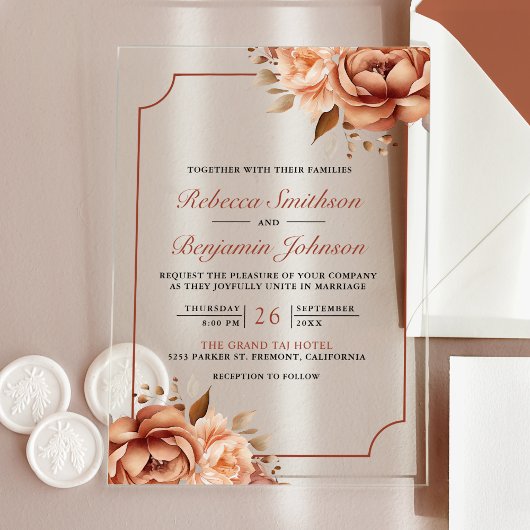 Invitations En Acrylique Terracotta Floral Border Wedding
