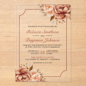 Invitations En Acrylique Terracotta Floral Border Wedding (Recto)