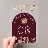 Invitations En Acrylique Terracotta Floral Burgundy Acrylic Table Number (In situ (ordinateur de poche))