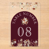 Invitations En Acrylique Terracotta Floral Burgundy Acrylic Table Number (Recto)