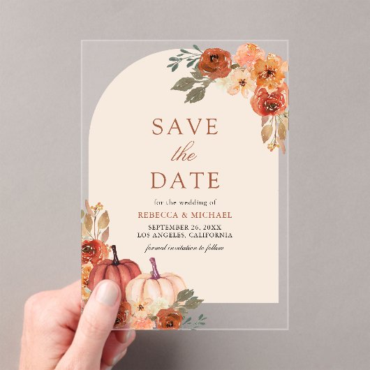 Invitations En Acrylique Terracotta Floral Citrouille Mariage Enregistrer l (In situ (ordinateur de poche))