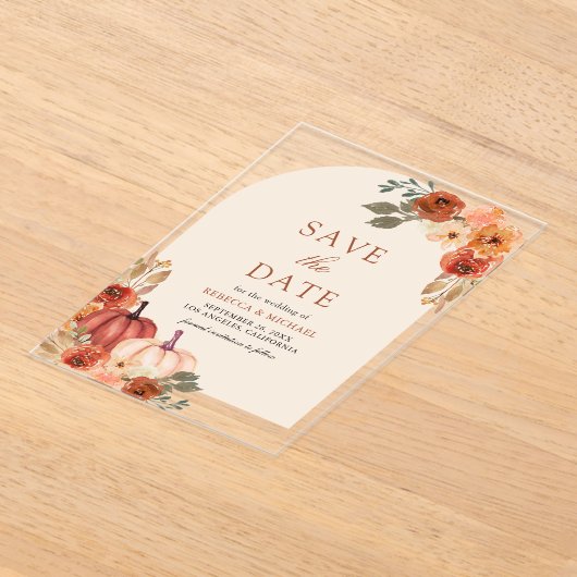Invitations En Acrylique Terracotta Floral Citrouille Mariage Enregistrer l (Poser)
