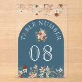 Invitations En Acrylique Terracotta Floral Dusty Blue Acrylic Table Number (Recto)