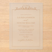 Invitations En Acrylique Terracotta Floral Frontière Mariage Monogramme (Recto)