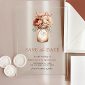 Invitations En Acrylique Terracotta Floral Mason Jar Mariage Enregistrer la