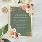Invitations En Acrylique Terracotta Floral Sage Green Gold Wedding
