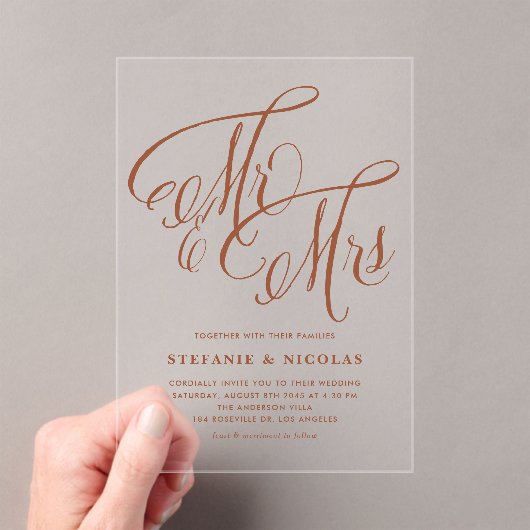 Invitations En Acrylique Terracotta M. et Mme Rustic Calligraphy Mariage (In situ (ordinateur de poche))