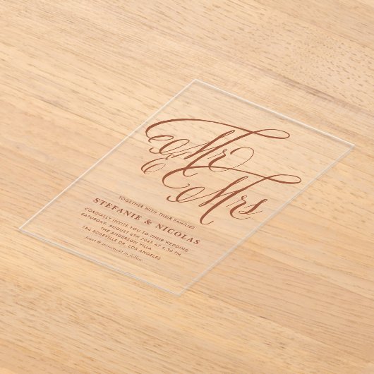 Invitations En Acrylique Terracotta M. et Mme Rustic Calligraphy Mariage (Poser)