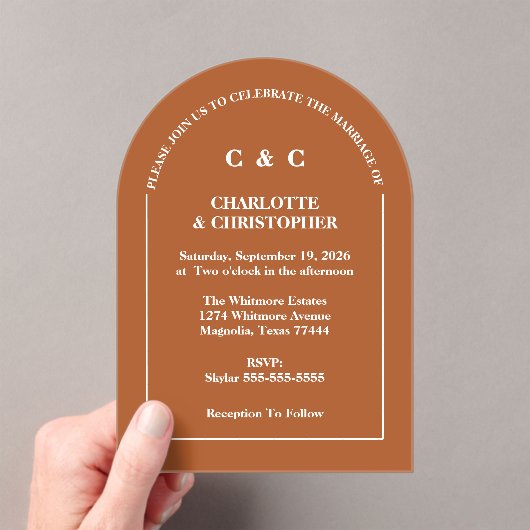 Invitations En Acrylique Terracotta moderne Brunt Orange Mariage de automne (In situ (ordinateur de poche))