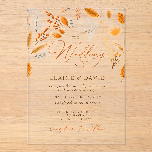 Invitations En Acrylique Terracotta moderne Script Mariage de automne éléga (Recto)