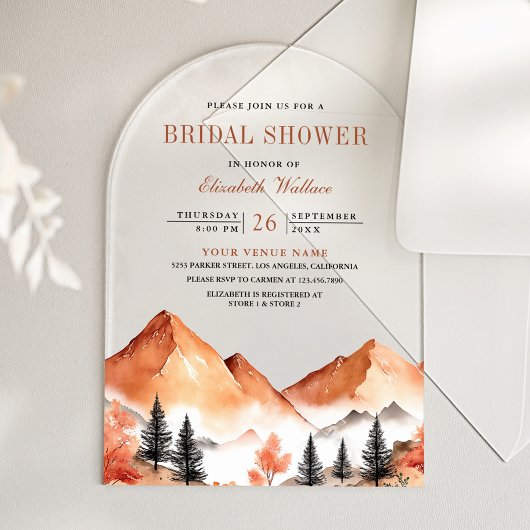 Invitations En Acrylique Terracotta Mountain Bridal Shower