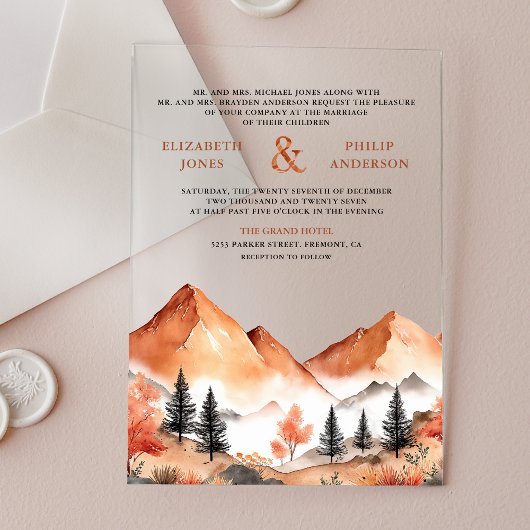Invitations En Acrylique Terracotta Mountain Forest Wedding