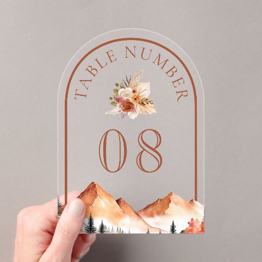 Invitations En Acrylique Terracotta Mountain Wedding Acrylic Table Number (In situ (ordinateur de poche))