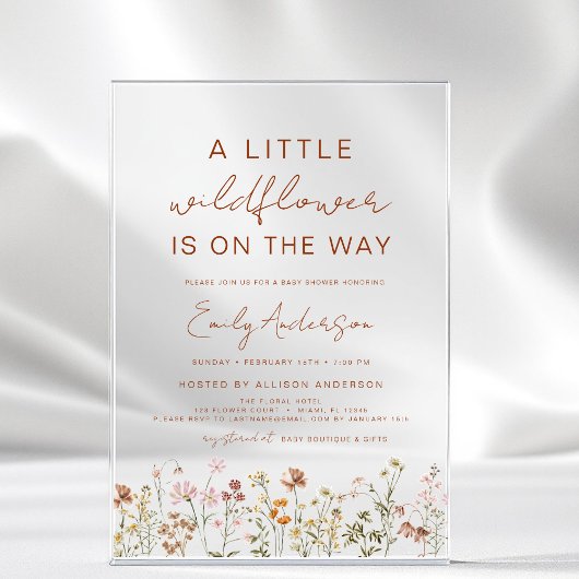 Invitations En Acrylique Terracotta Un Petit Baby shower Fleur sauvage