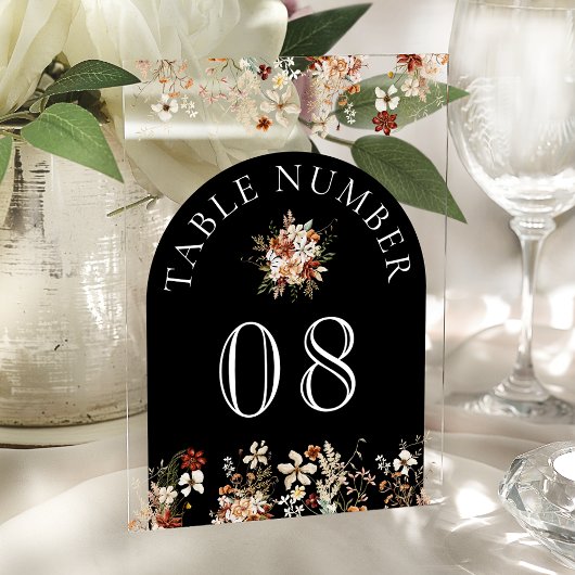 Invitations En Acrylique Terracotta Wildflower Black Acrylic Table Number