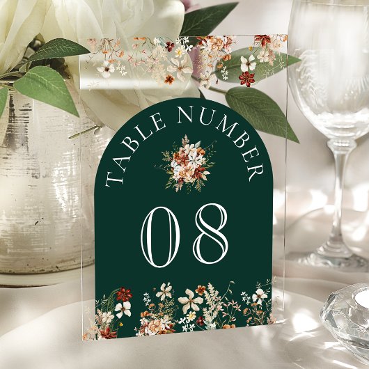 Invitations En Acrylique Terracotta Wildflower Emerald Acrylic Table Number