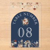 Invitations En Acrylique Terracotta Wildflower Navy Acrylic Table Number (Recto)