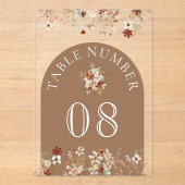 Invitations En Acrylique Terracotta Wildflower Tan Acrylic Table Number (Recto)